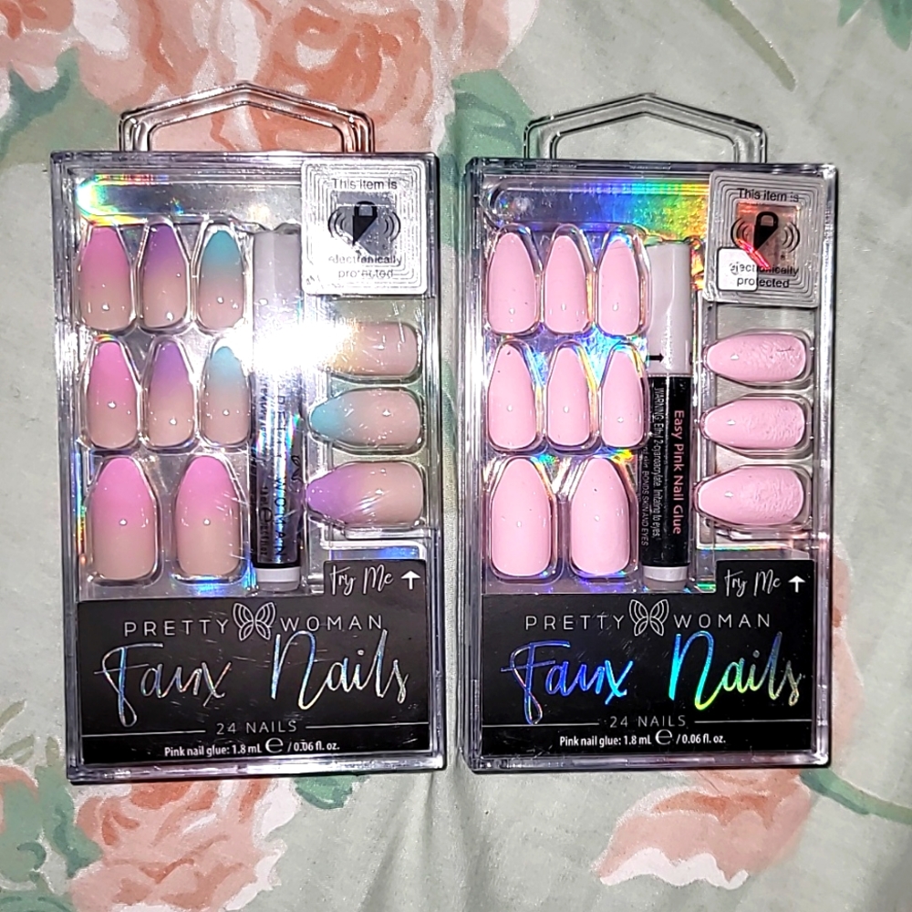 Pretty Woman faux nails nude pink & ombre blue purple pink 2pk